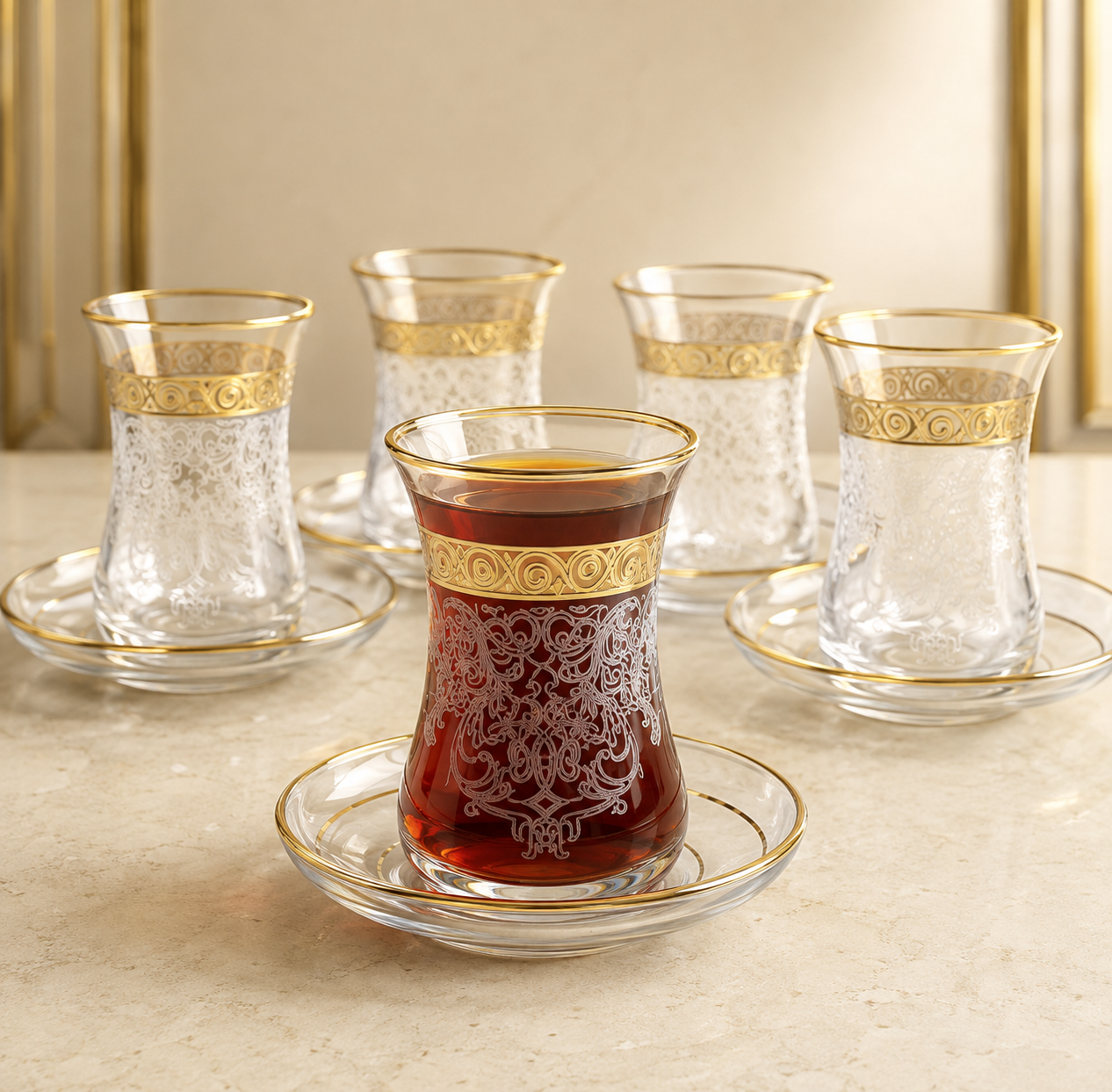 Vissmarta Vintage Turkish Tea Glasses Cups Saucers Set of 6
