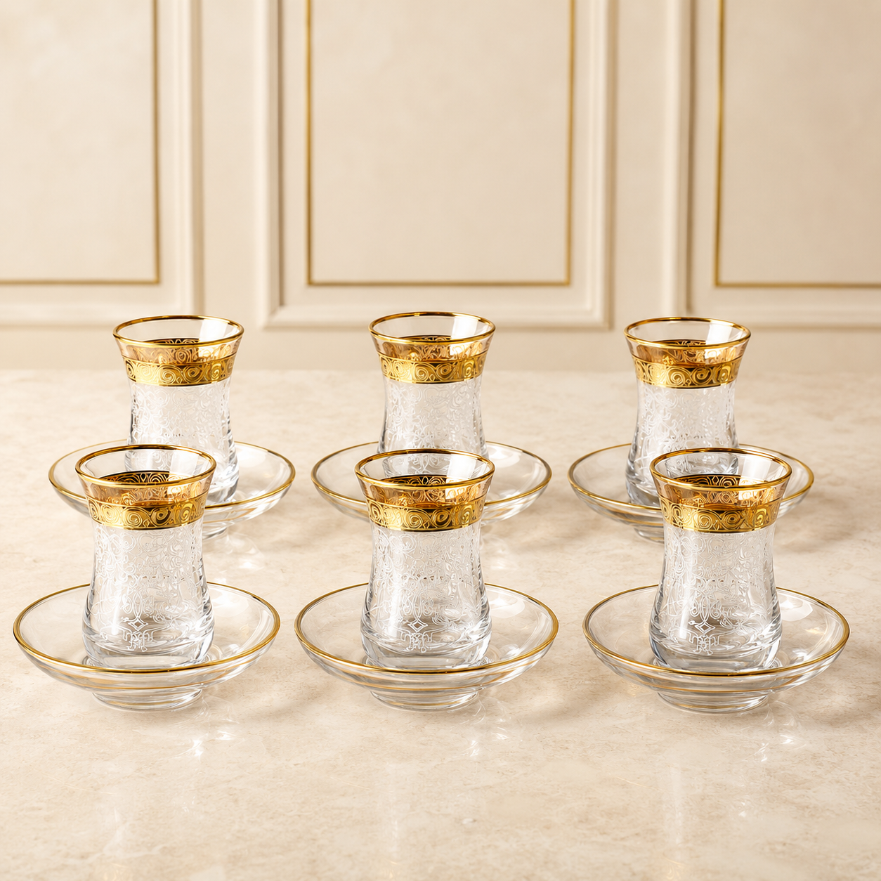 Vissmarta Vintage Turkish Tea Glasses Cups Saucers Set of 6