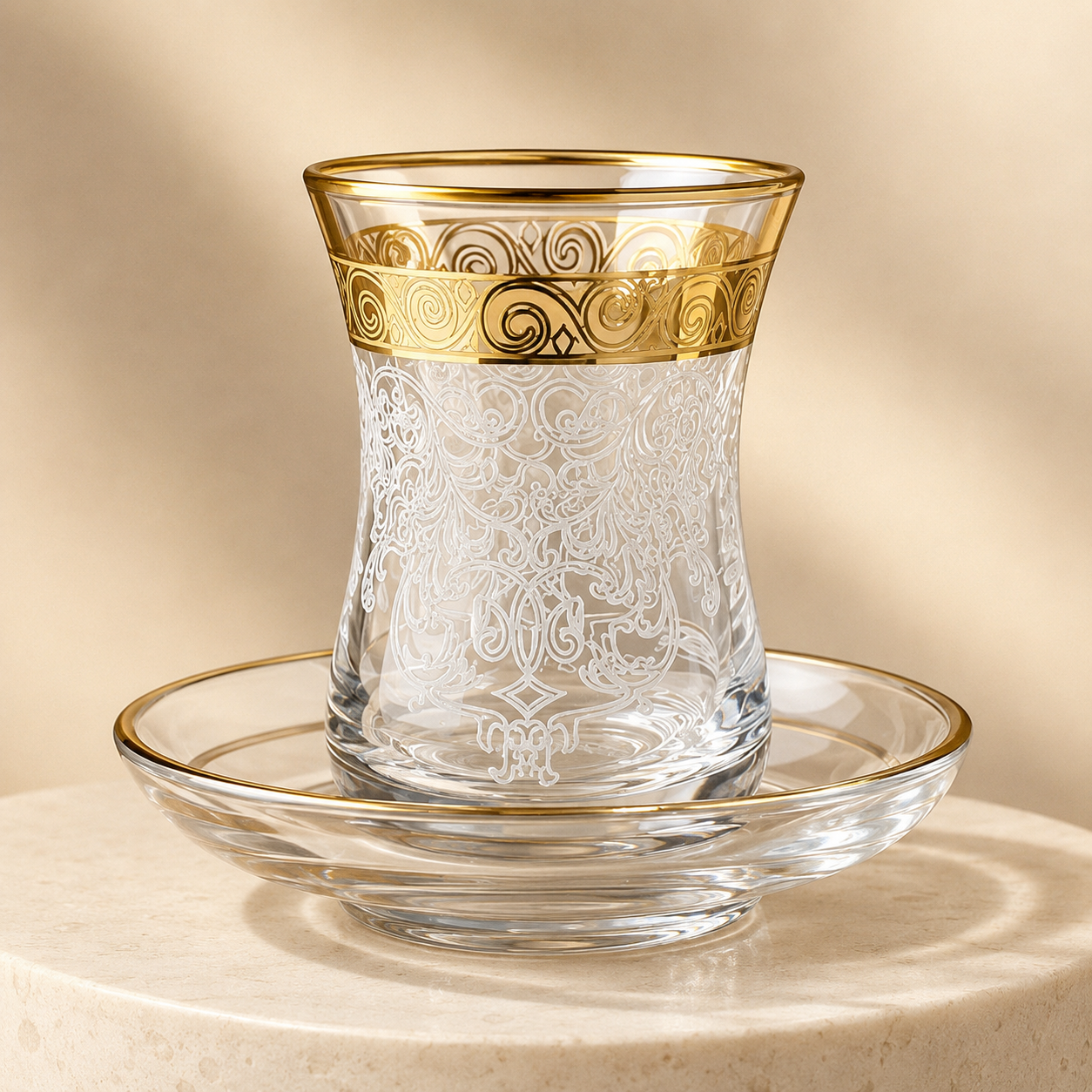 Vissmarta Vintage Turkish Tea Glasses Cups Saucers Set of 6